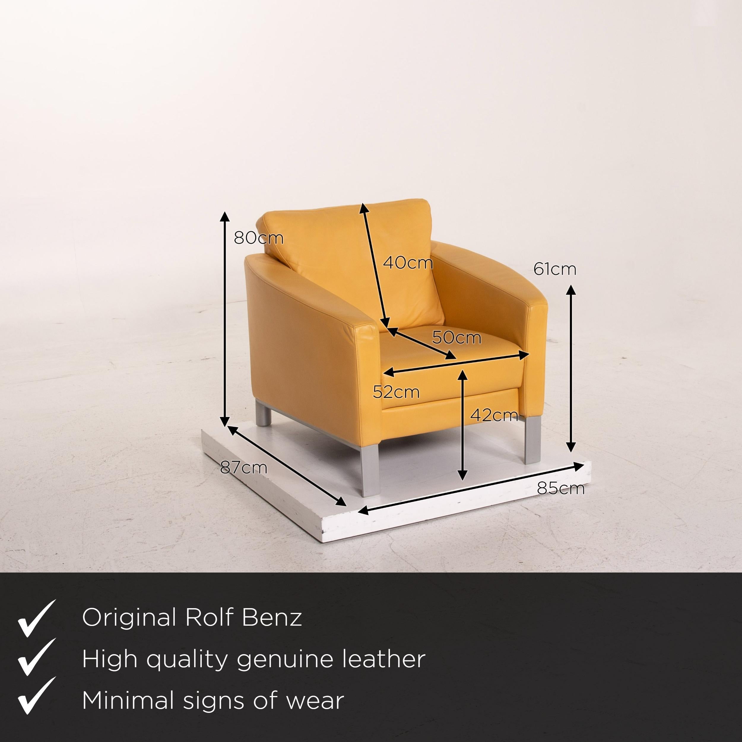 We present to you a Rolf Benz leather armchair yellow.

Product measurements in centimeters:

Depth 87
Width 85
Height 80
Seat height 42
Rest height 61
Seat depth 50
Seat width 52
Back height 40.
 
 
  