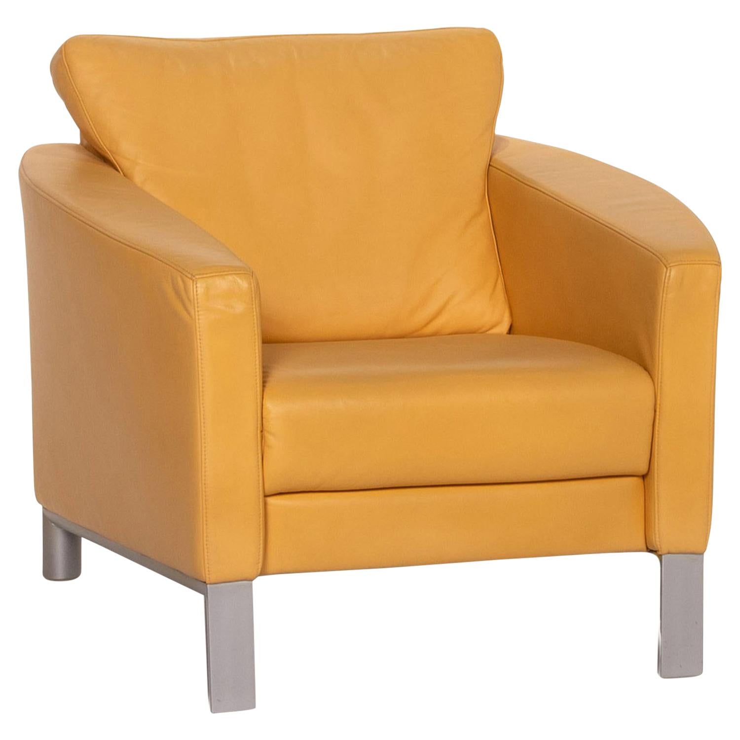 Rolf Benz Leather Armchair Yellow For Sale