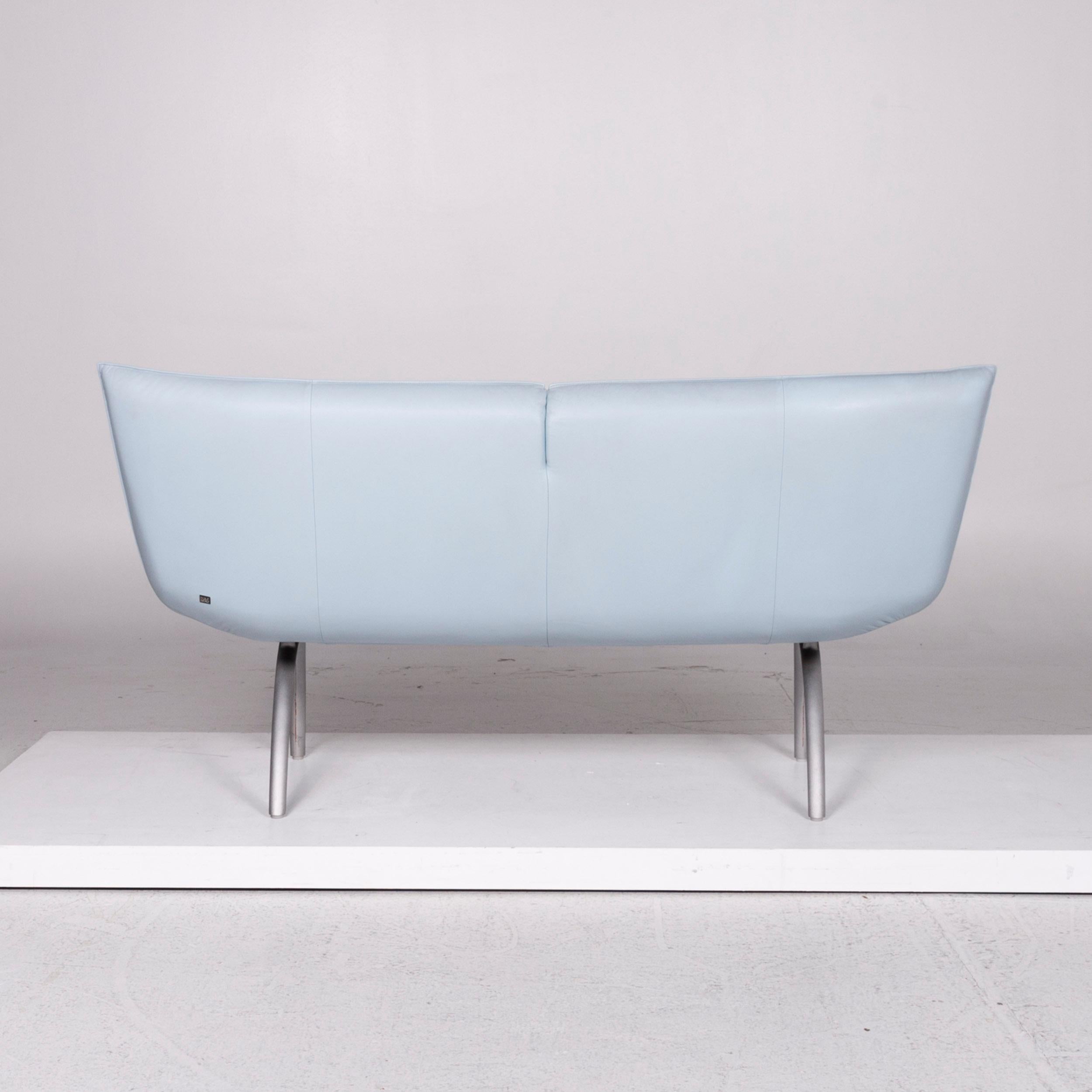 Rolf Benz Leather Bench Blue Light Blue Two-Seat Dining Bench 2
