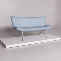 Rolf Benz Leather Bench Blue Light Blue Two-Seat Dining Bench