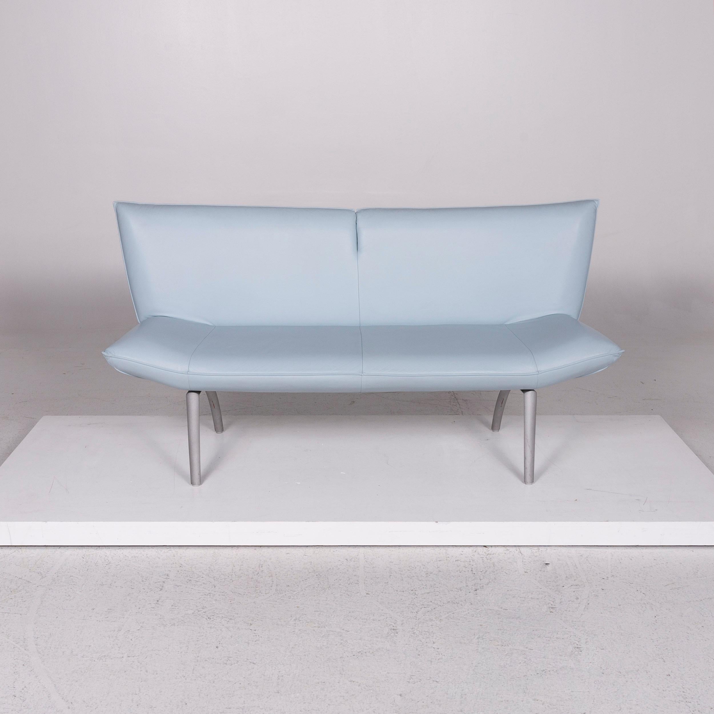 Contemporary Rolf Benz Leather Bench Blue Light Blue Two-Seat Dining Bench