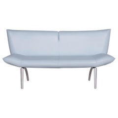 Rolf Benz Leather Bench Blue Light Blue Two-Seat Dining Bench