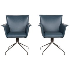 Rolf Benz Leather Chair Blue Petrol Set of 2 Armchairs