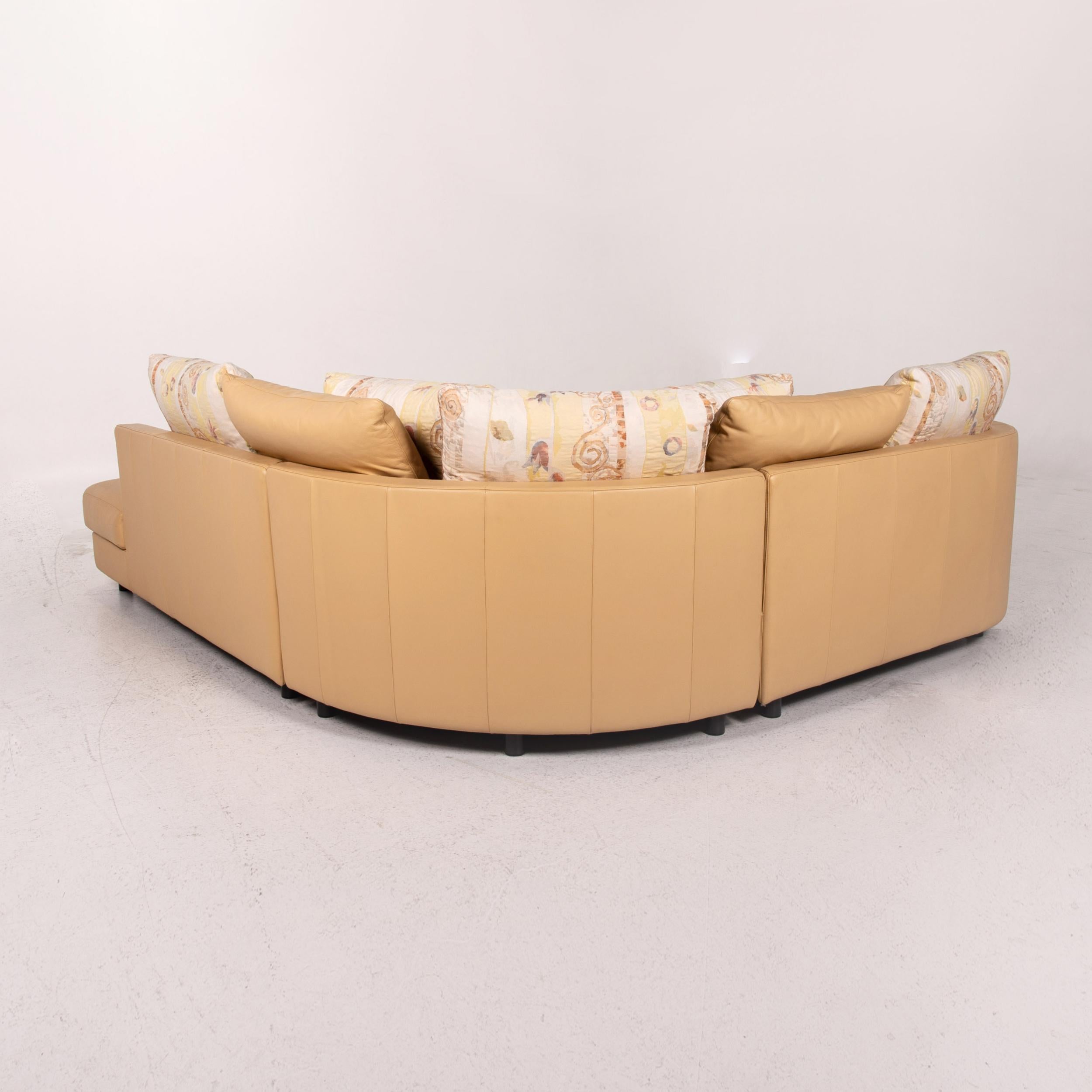Rolf Benz Leather Corner Sofa Beige Patterned Sofa Couch 6