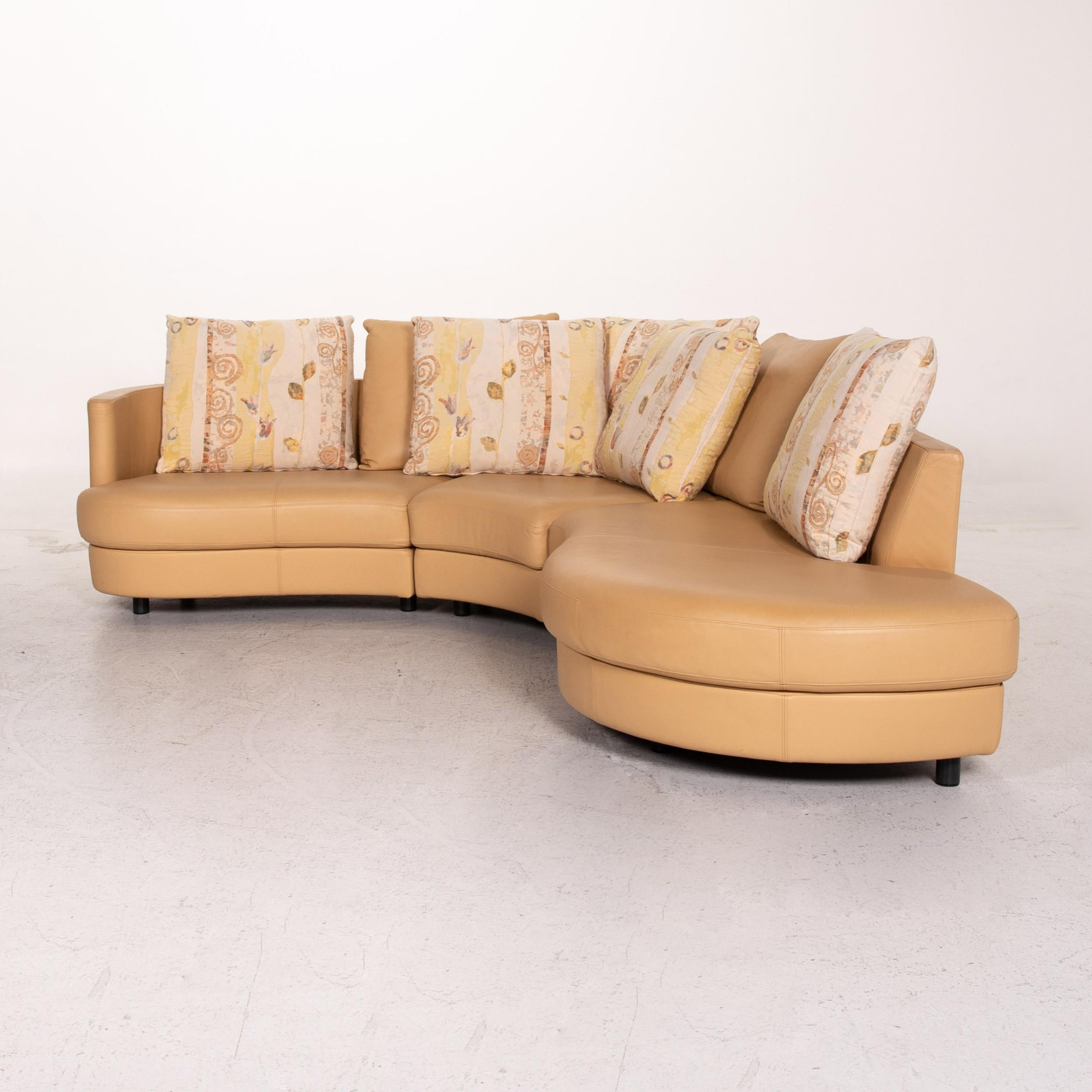Rolf Benz Leather Corner Sofa Beige Patterned Sofa Couch 7
