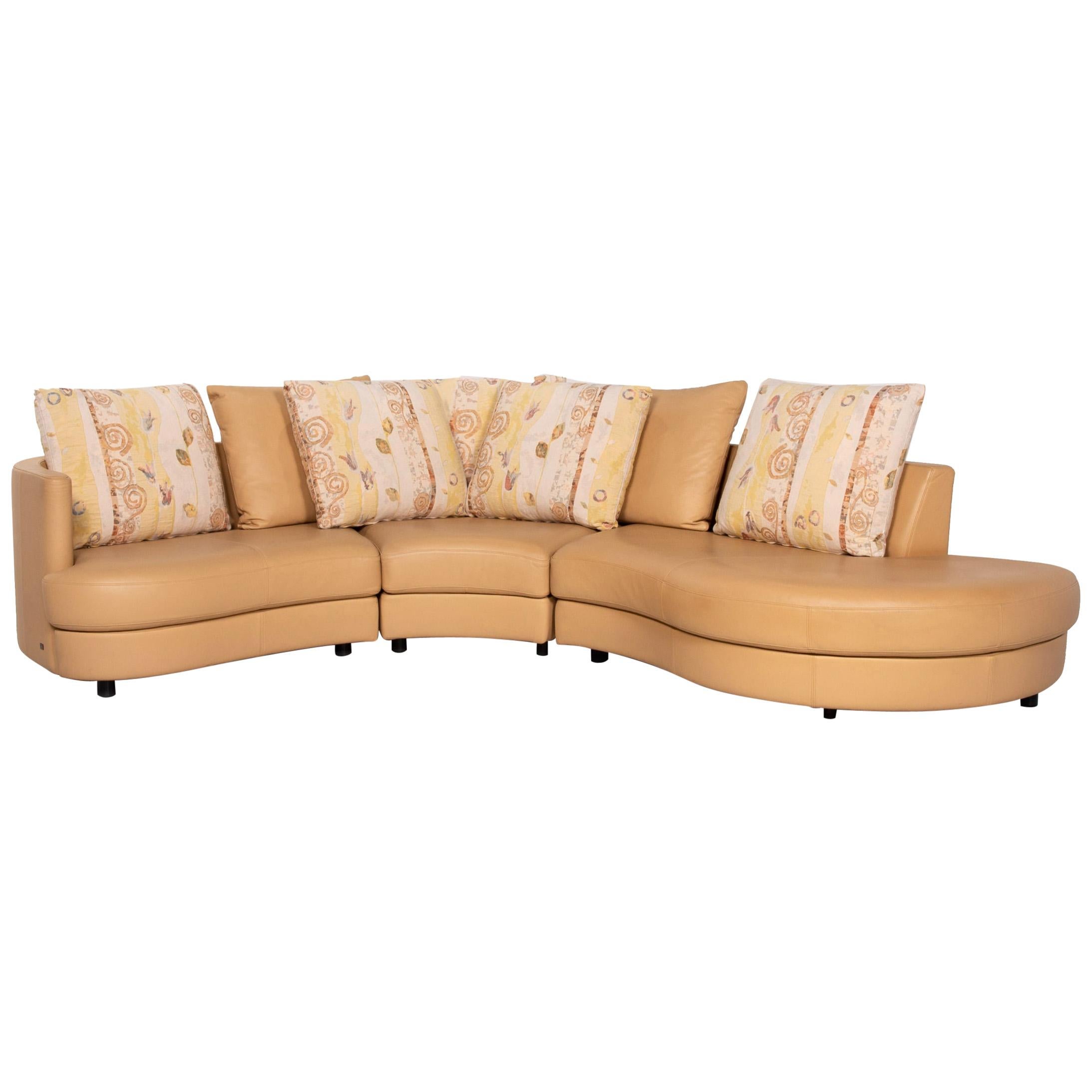 Rolf Benz Leather Corner Sofa Beige Patterned Sofa Couch