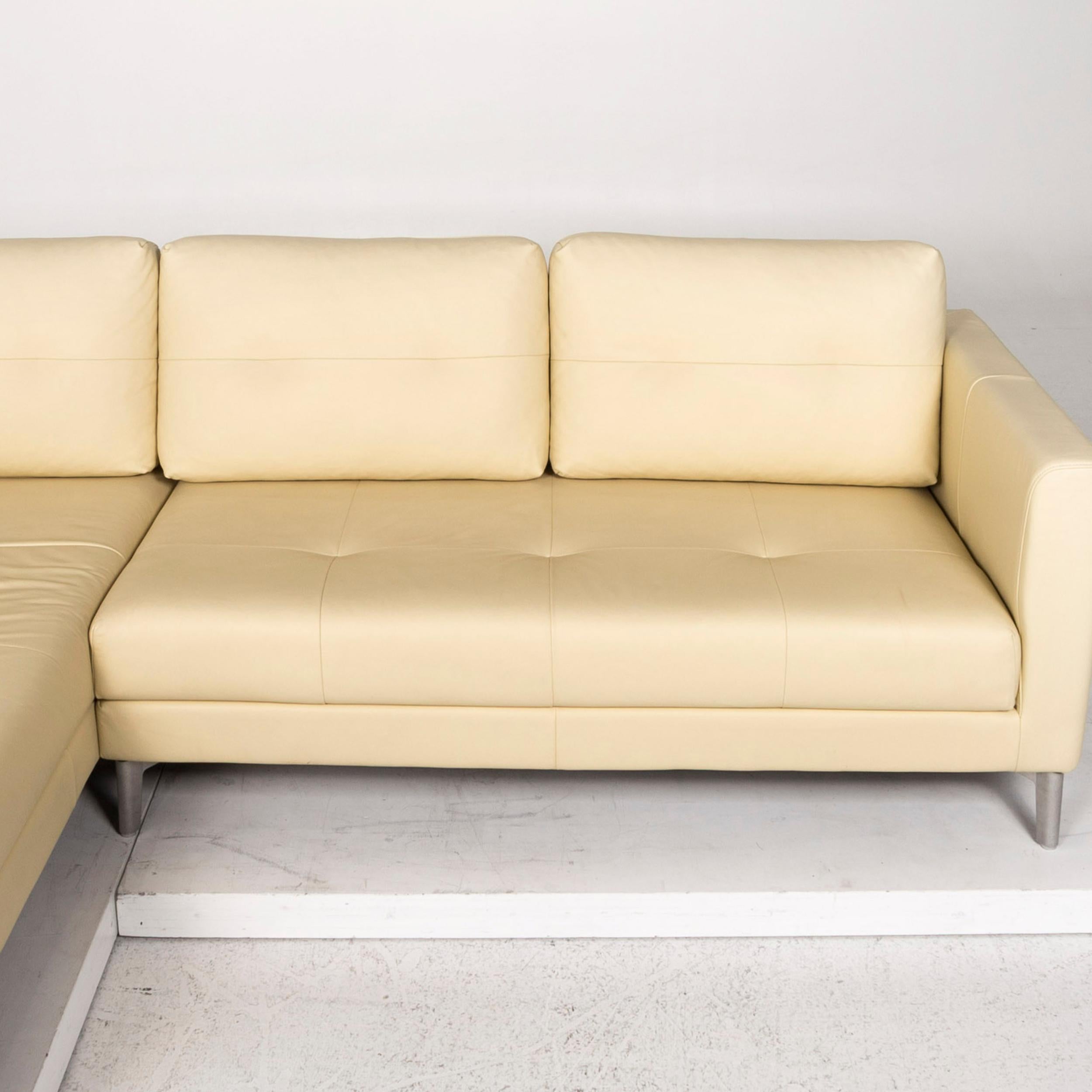 Rolf Benz Leather Corner Sofa Yellow Light Yellow Sofa Couch In Good Condition For Sale In Cologne, DE