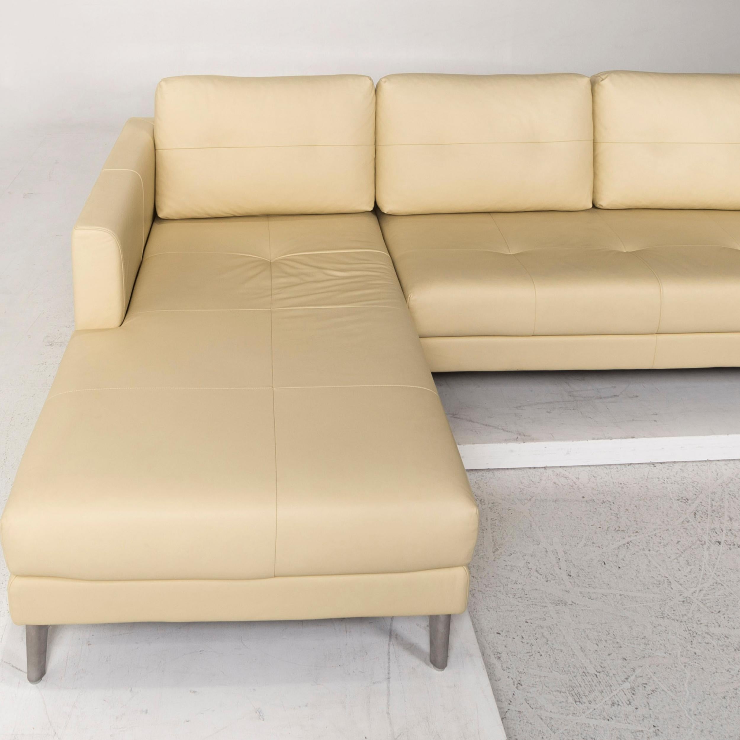 Contemporary Rolf Benz Leather Corner Sofa Yellow Light Yellow Sofa Couch For Sale