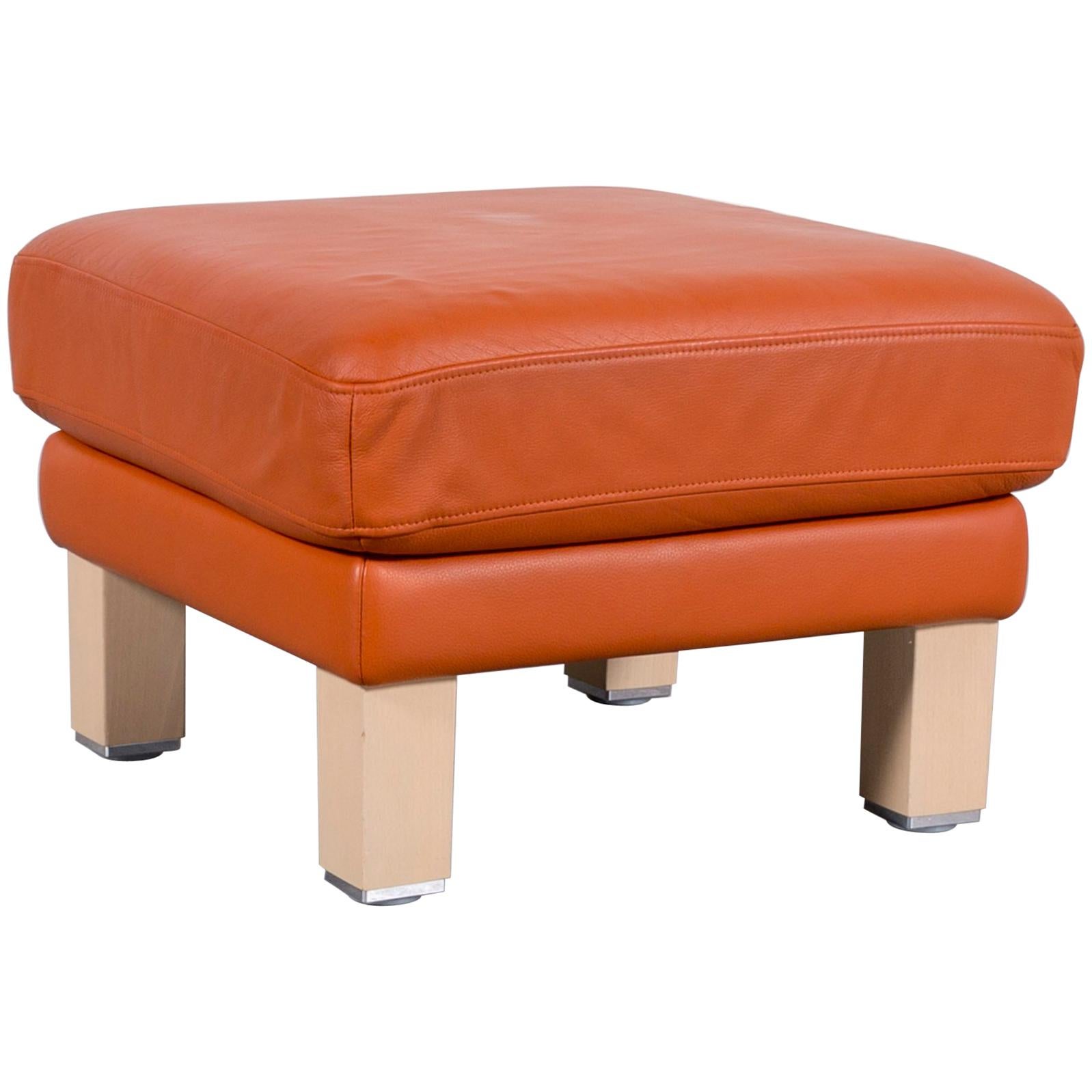 Rolf Benz Leather Foot-Stool Orange Bench For Sale