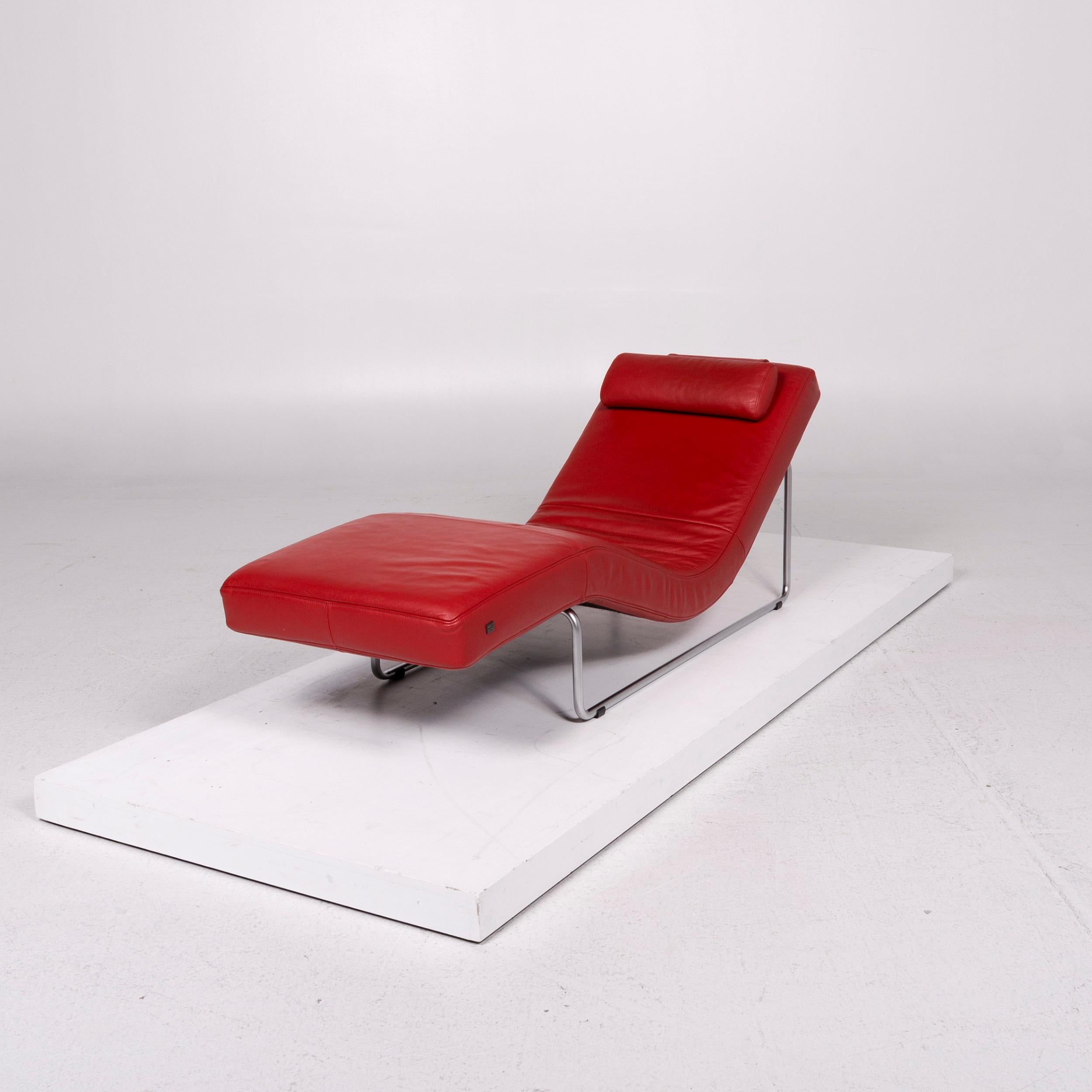 Modern Rolf Benz Leather Lounger Red Relax Function Function