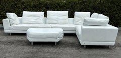 ROLF BENZ Leather Sectional Sofa and Ottoman with Glass Attached Side Table