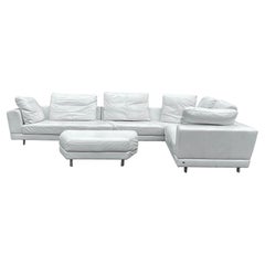 ROLF BENZ Leather Sectional Sofa and Ottoman with Glass Attached Side Table