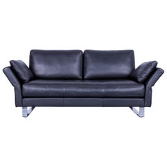 Rolf Benz Leather Sofa Black Three-Seat