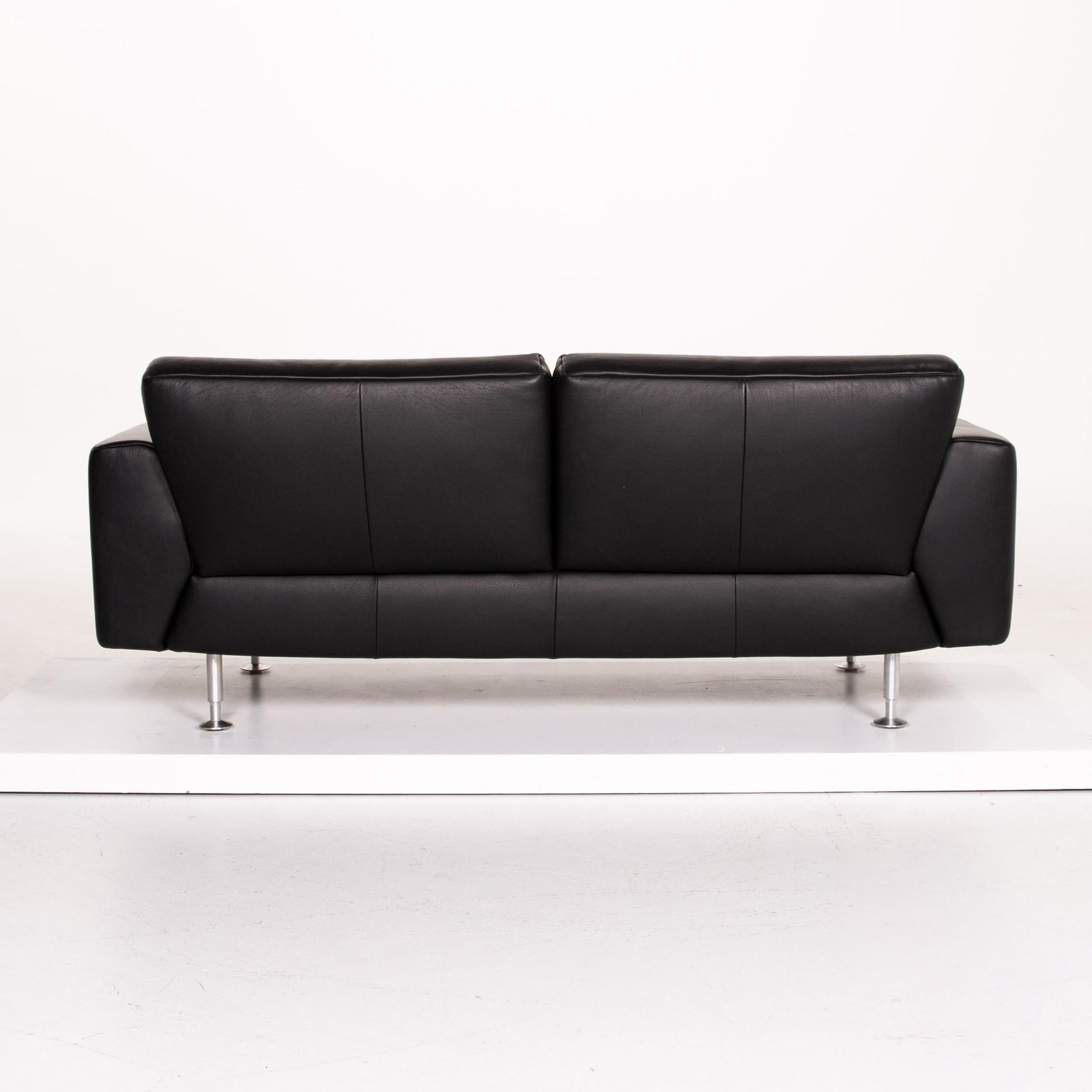 Rolf Benz Leather Sofa Black Three-Seat Couch For Sale 3