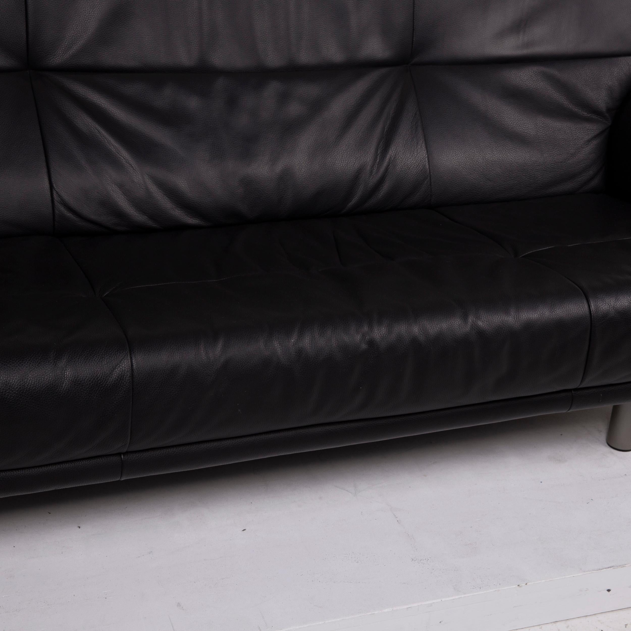 Modern Rolf Benz Leather Sofa Black Three-Seat For Sale