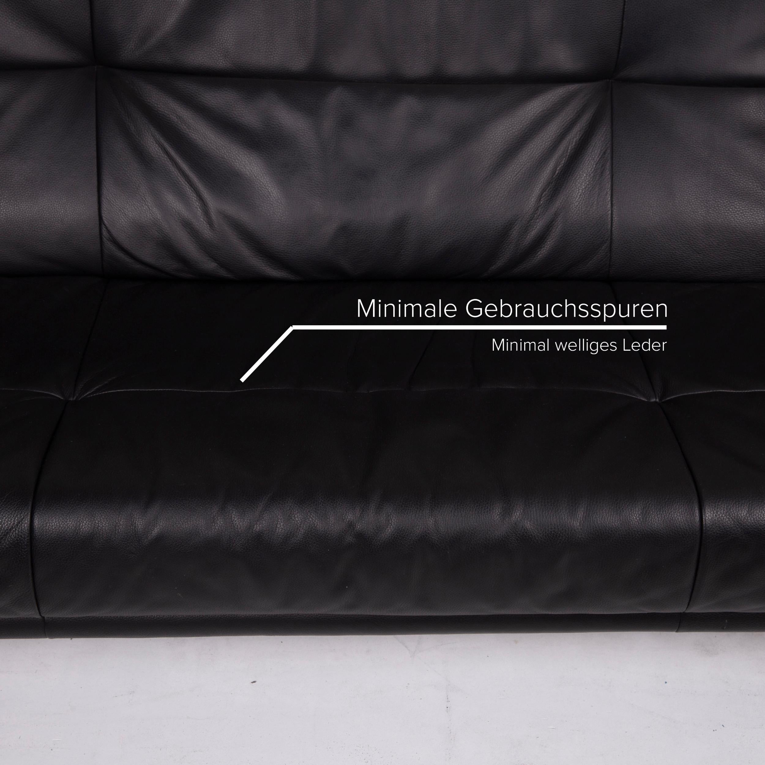 German Rolf Benz Leather Sofa Black Three-Seat For Sale