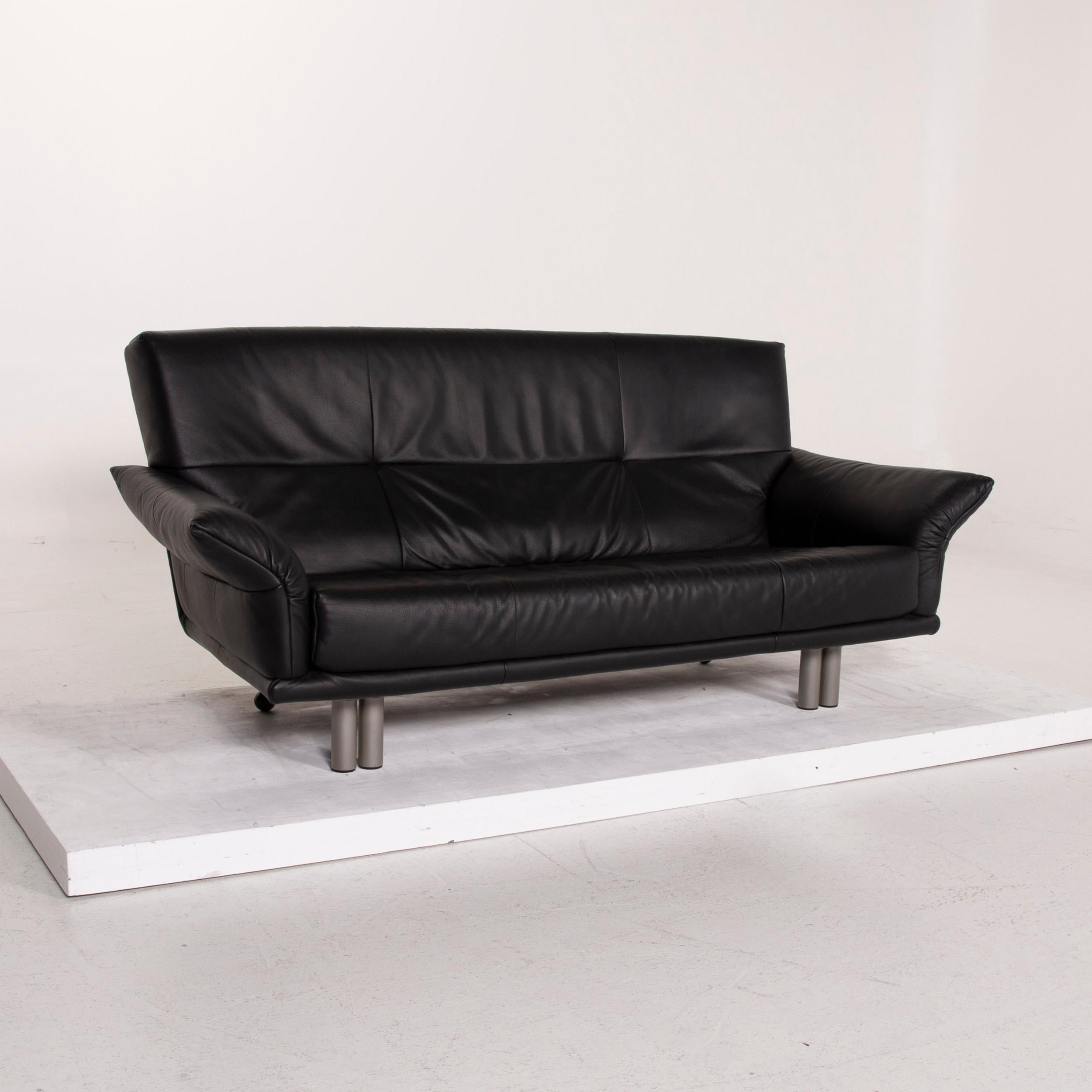 Contemporary Rolf Benz Leather Sofa Black Three-Seat For Sale