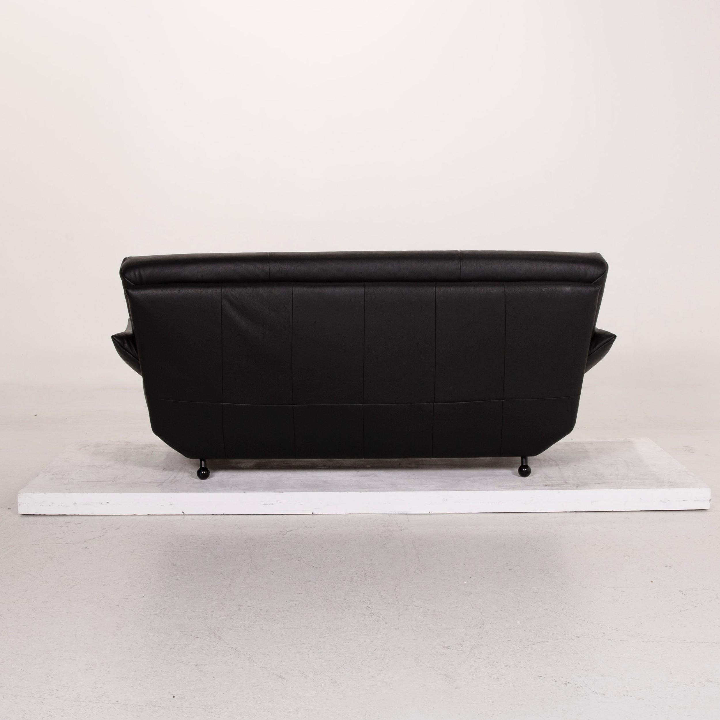 Rolf Benz Leather Sofa Black Three-Seat For Sale 2