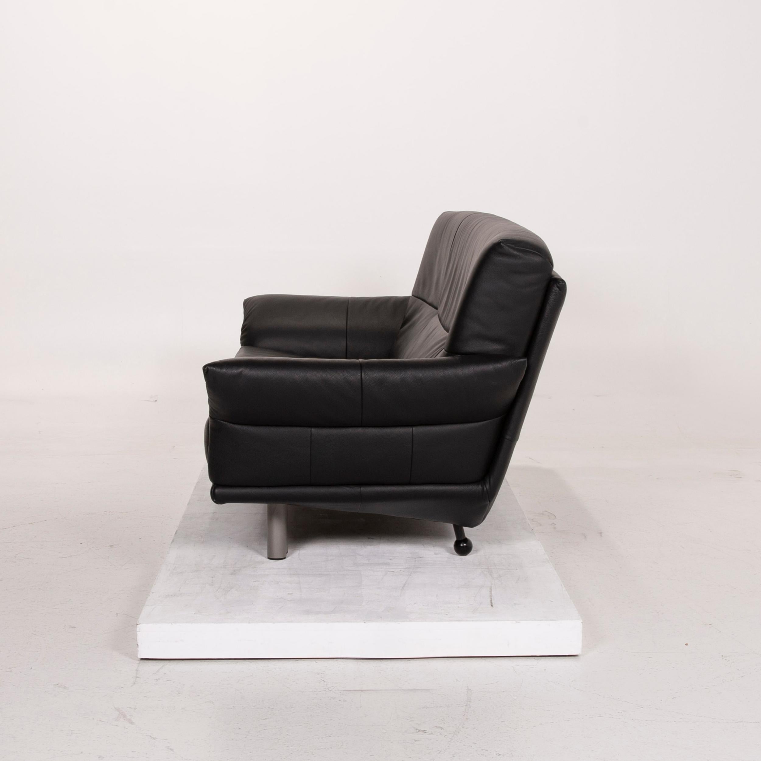 Rolf Benz Leather Sofa Black Three-Seat For Sale 3