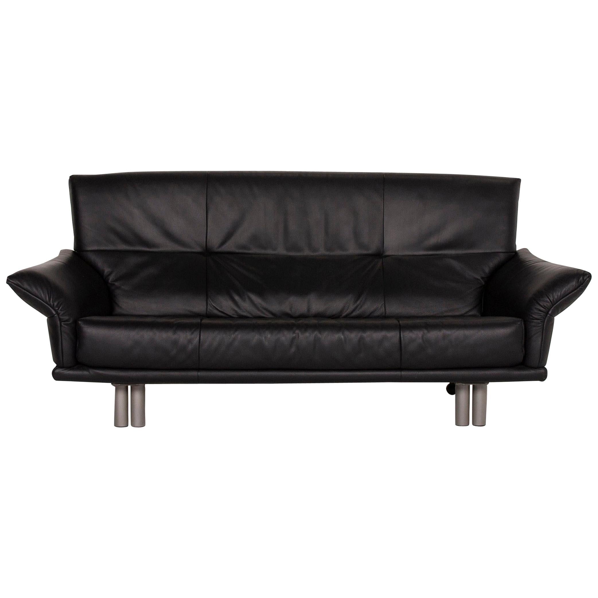 Rolf Benz Leather Sofa Black Three-Seat For Sale