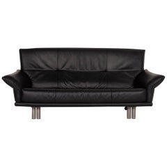 Rolf Benz Leather Sofa Black Three-Seat