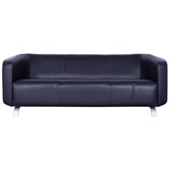Rolf Benz Leather Sofa Black Two-Seat Couch
