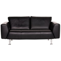 Rolf Benz Leather Sofa Black Two-Seat Couch