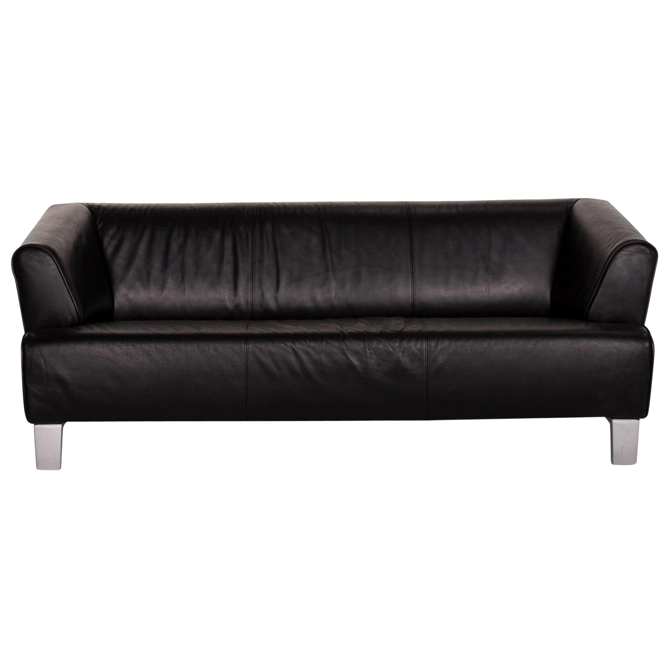 Rolf Benz Leather Sofa Black Two-Seat Couch For Sale