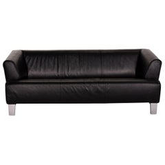 Rolf Benz Leather Sofa Black Two-Seat Couch