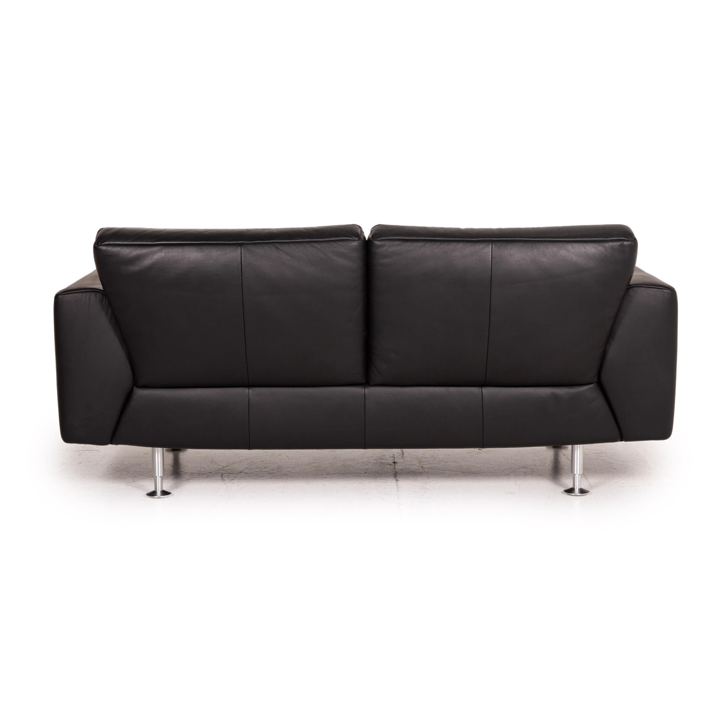 Rolf Benz Leather Sofa Black Two-Seater Couch 4