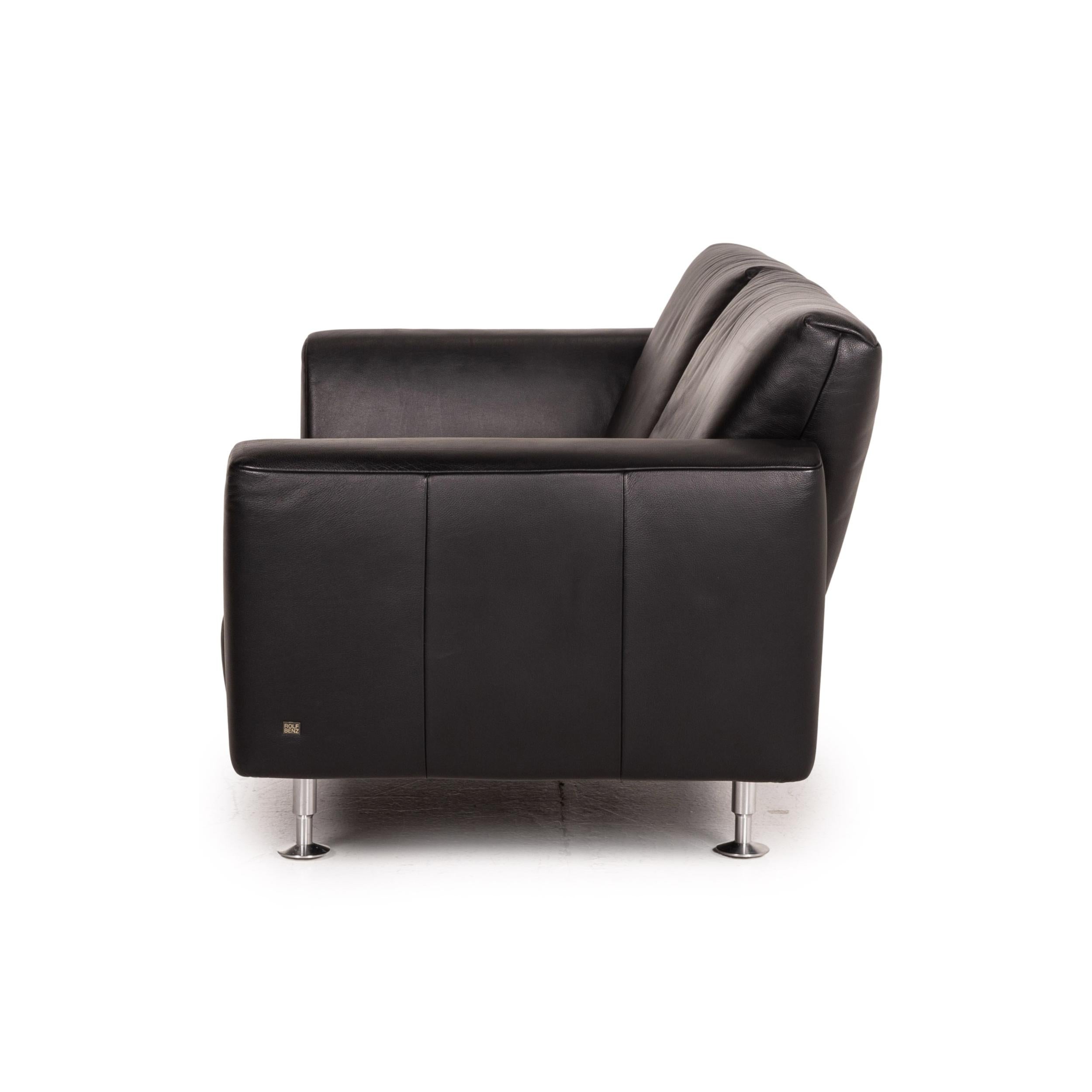 Rolf Benz Leather Sofa Black Two-Seater Couch 5