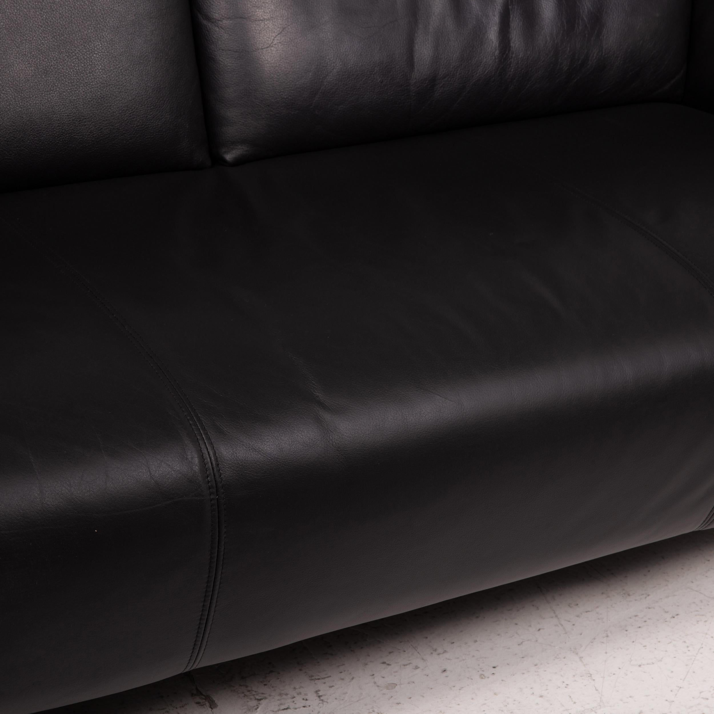 Modern Rolf Benz Leather Sofa Black Two-Seater Couch