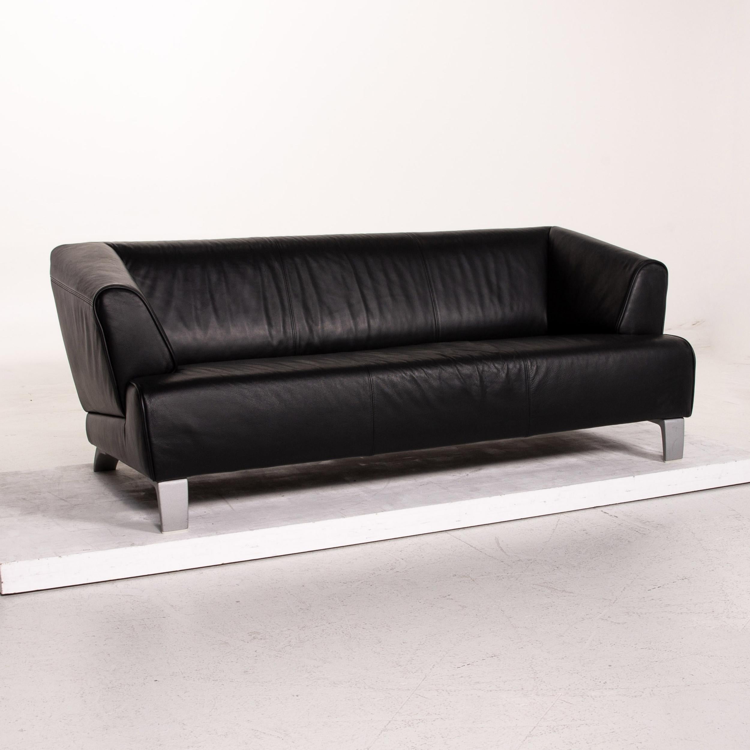 Contemporary Rolf Benz Leather Sofa Black Two-Seat Couch For Sale