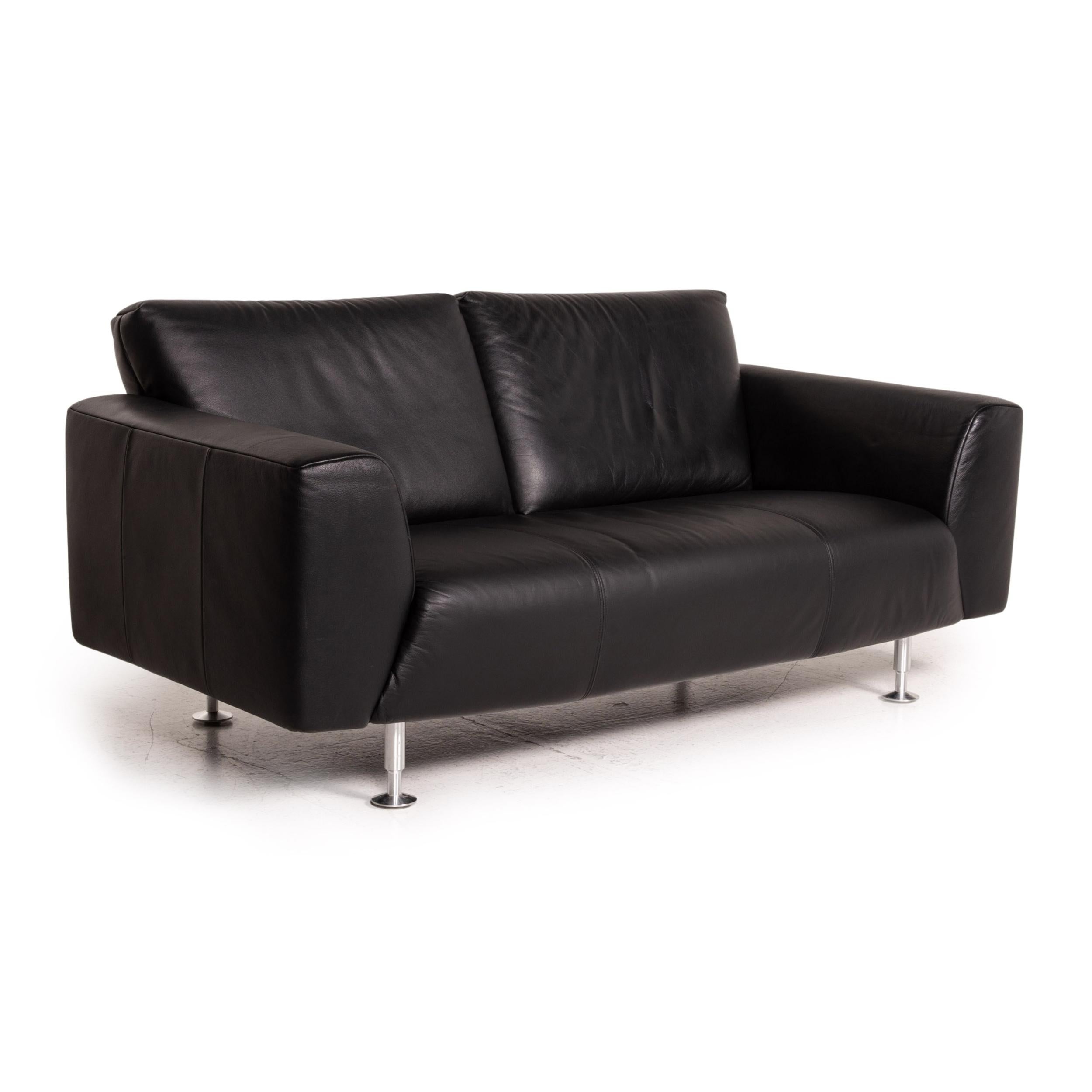 Rolf Benz Leather Sofa Black Two-Seater Couch 1