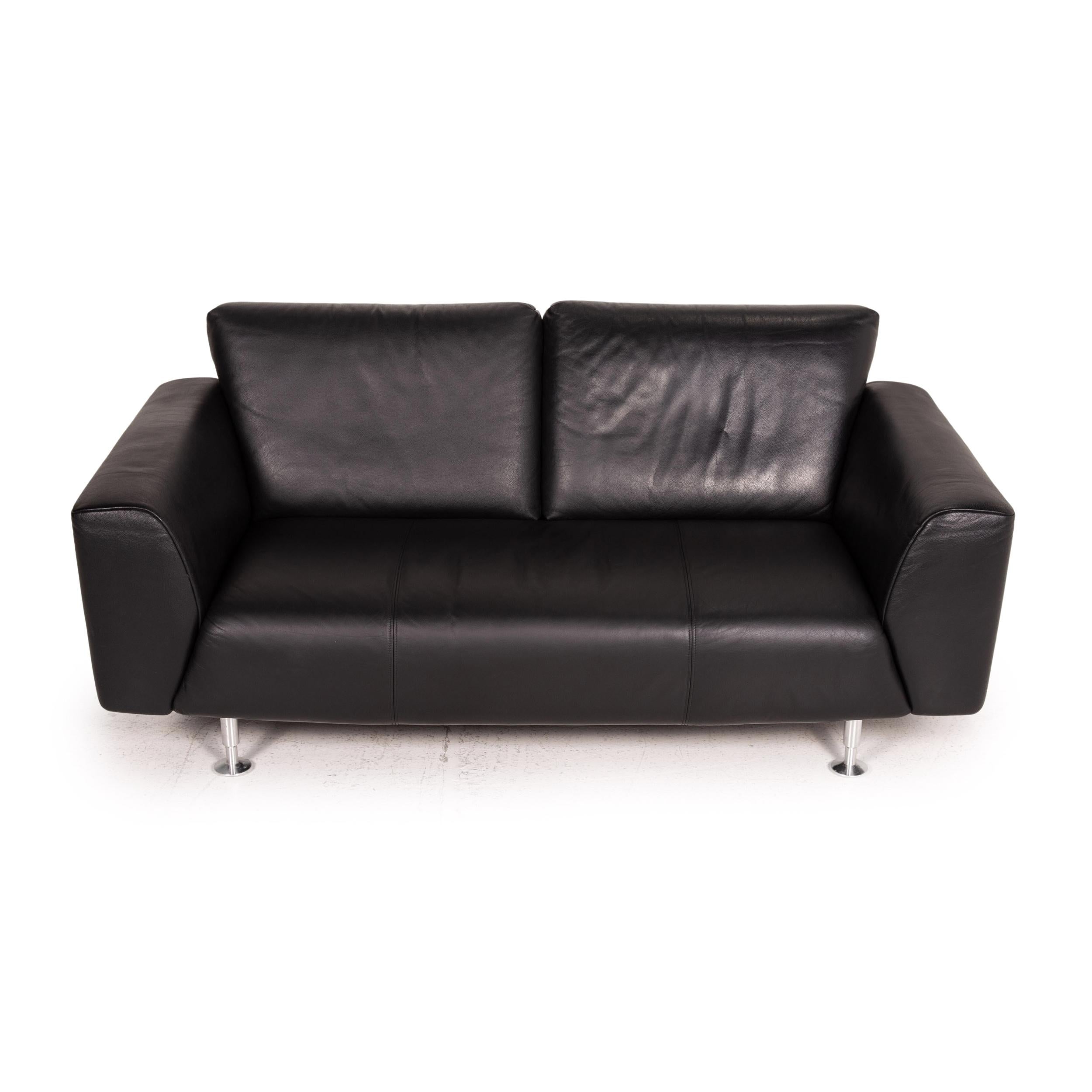 Rolf Benz Leather Sofa Black Two-Seater Couch 2