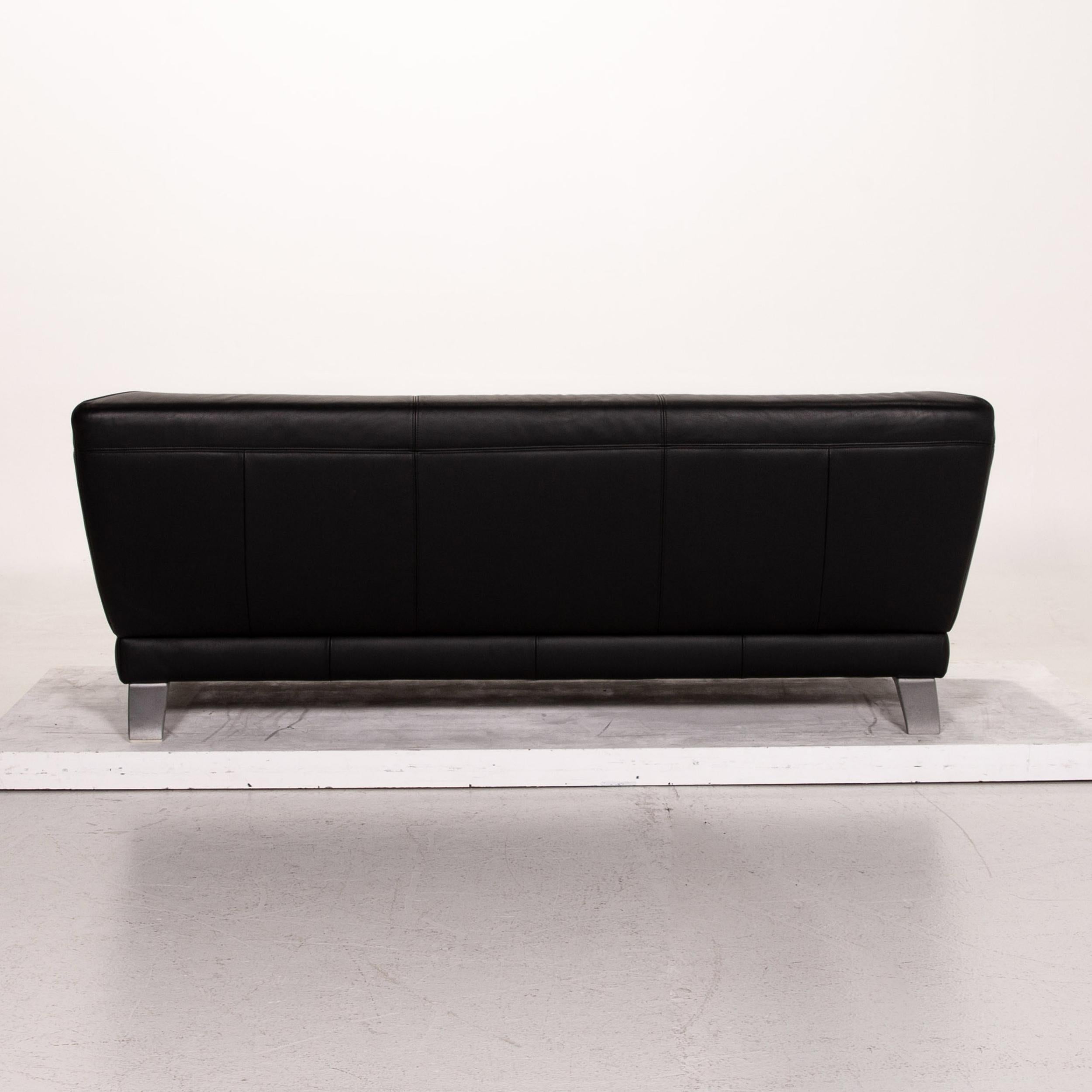 Rolf Benz Leather Sofa Black Two-Seat Couch For Sale 3
