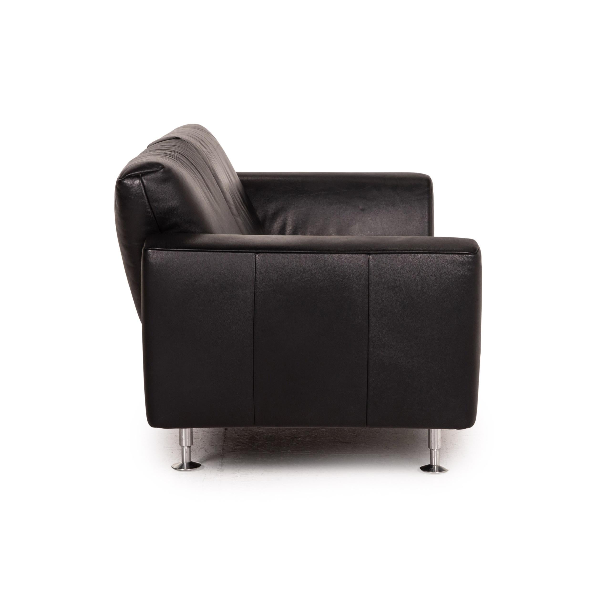 Rolf Benz Leather Sofa Black Two-Seater Couch 3