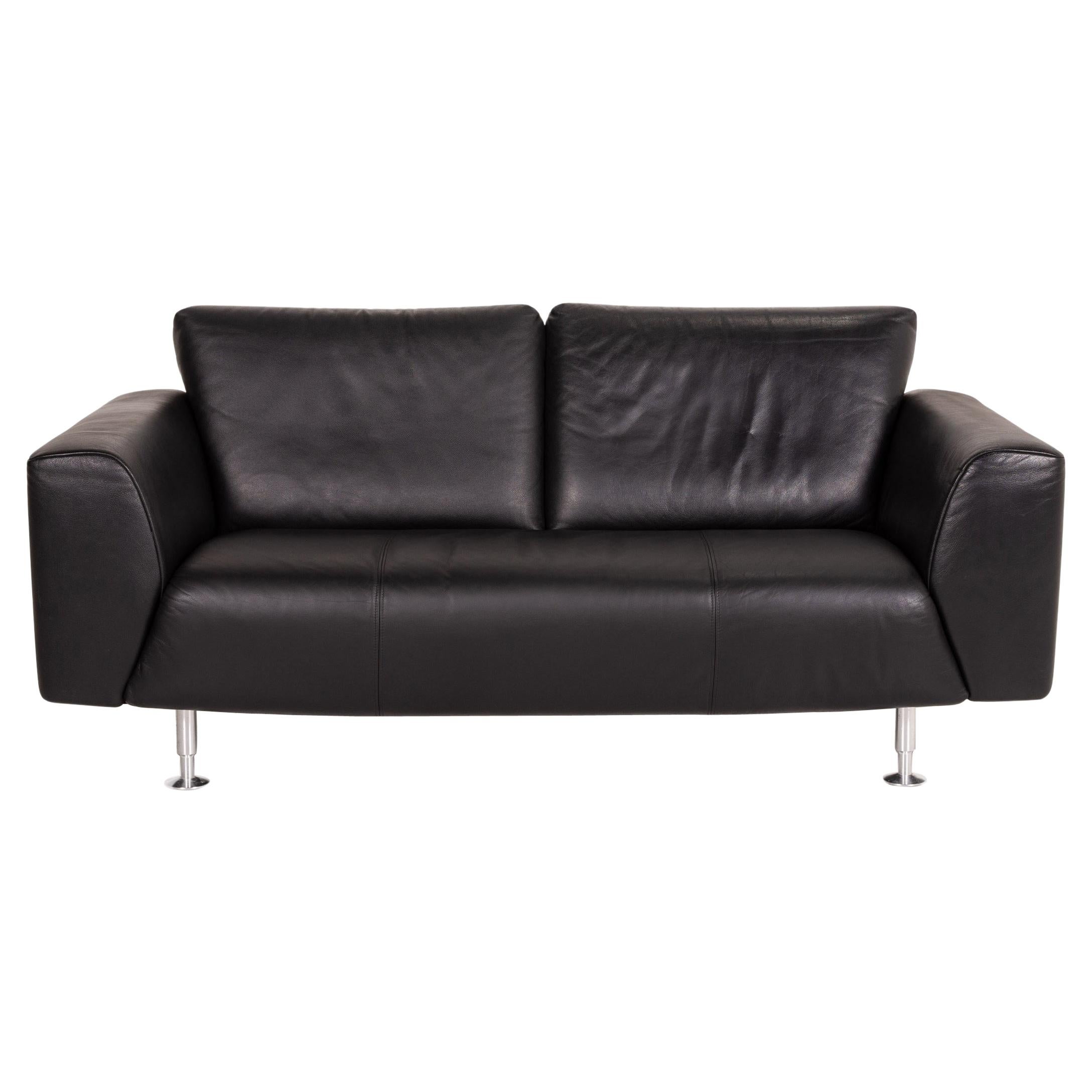 Rolf Benz Leather Sofa Black Two-Seater Couch