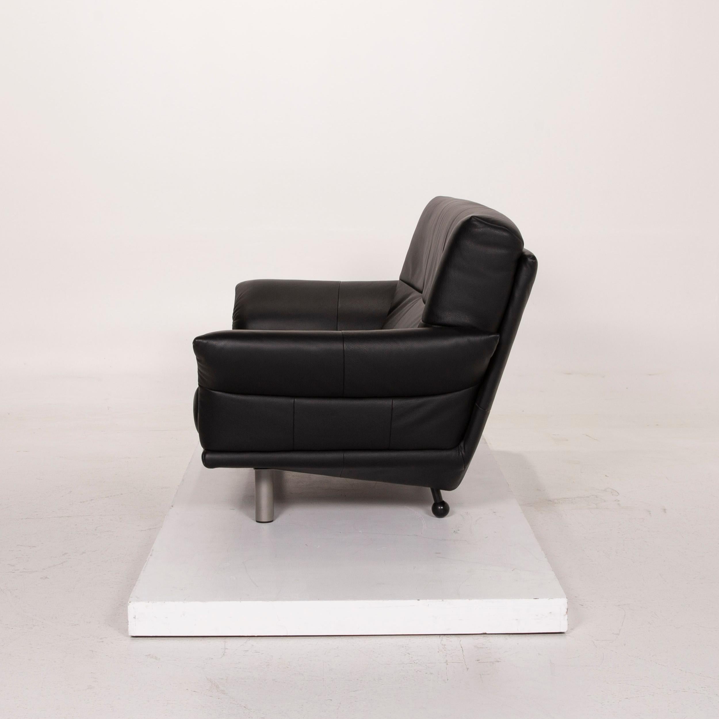 Rolf Benz Leather Sofa Black Two-Seat For Sale 4