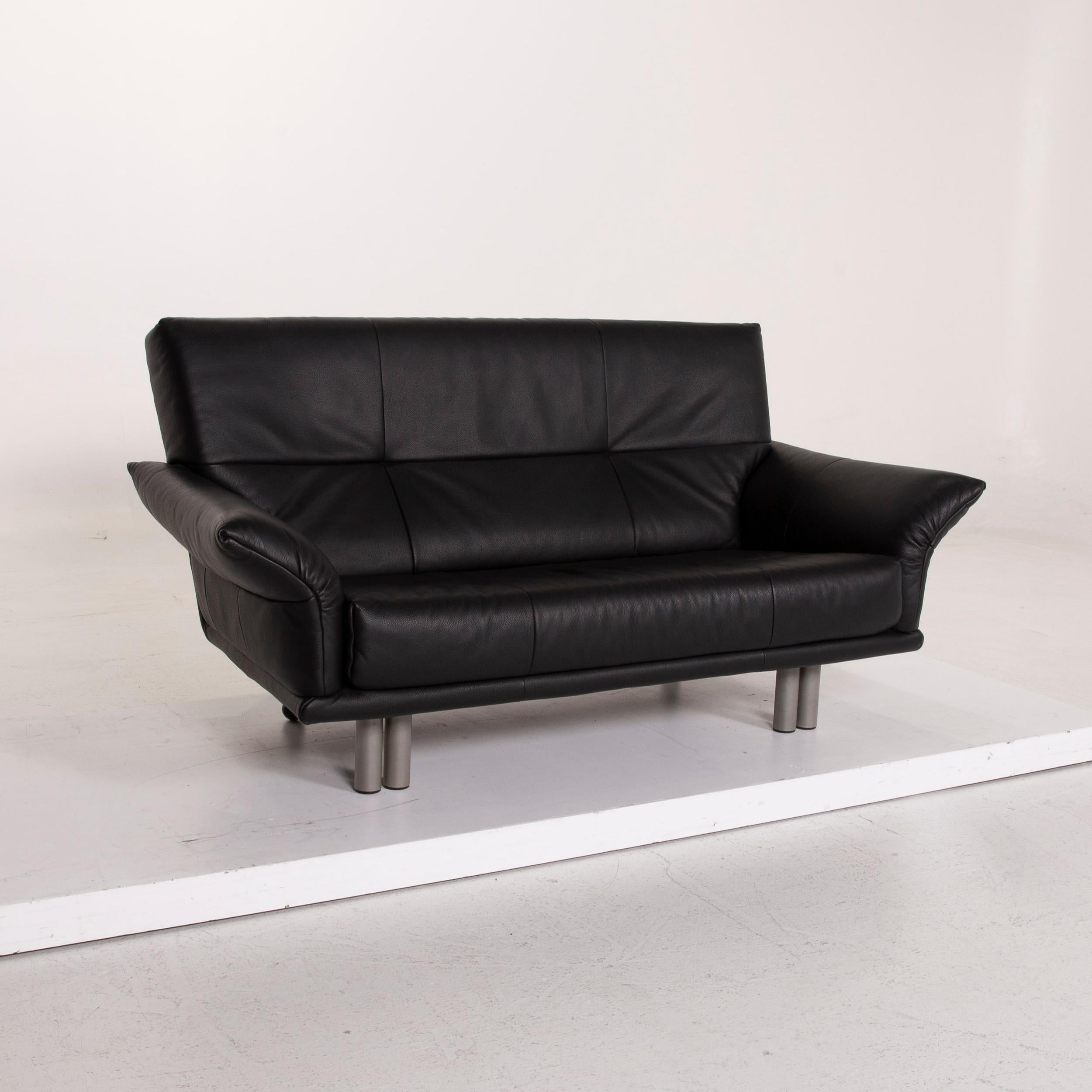 Contemporary Rolf Benz Leather Sofa Black Two-Seat For Sale