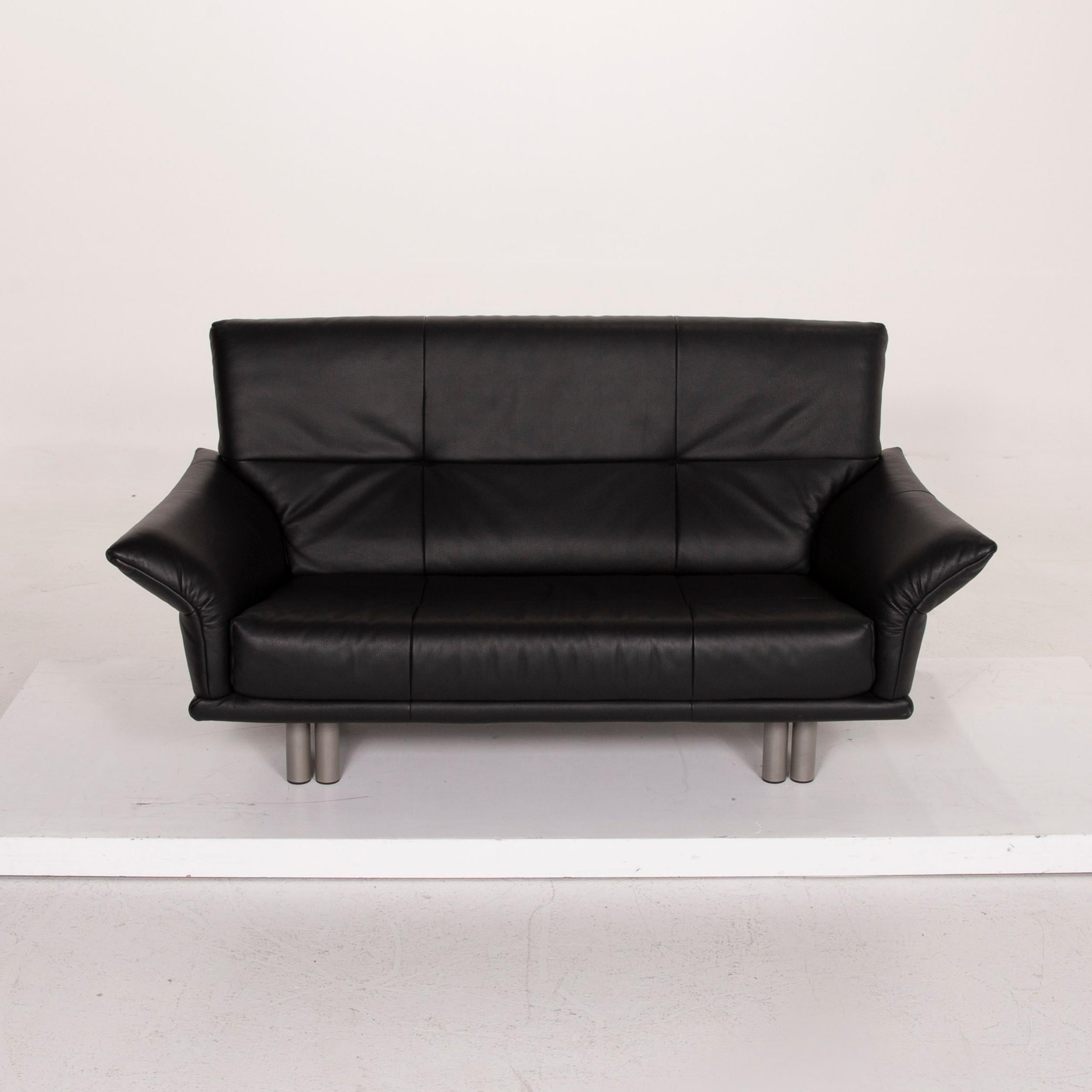 Rolf Benz Leather Sofa Black Two-Seat For Sale 1