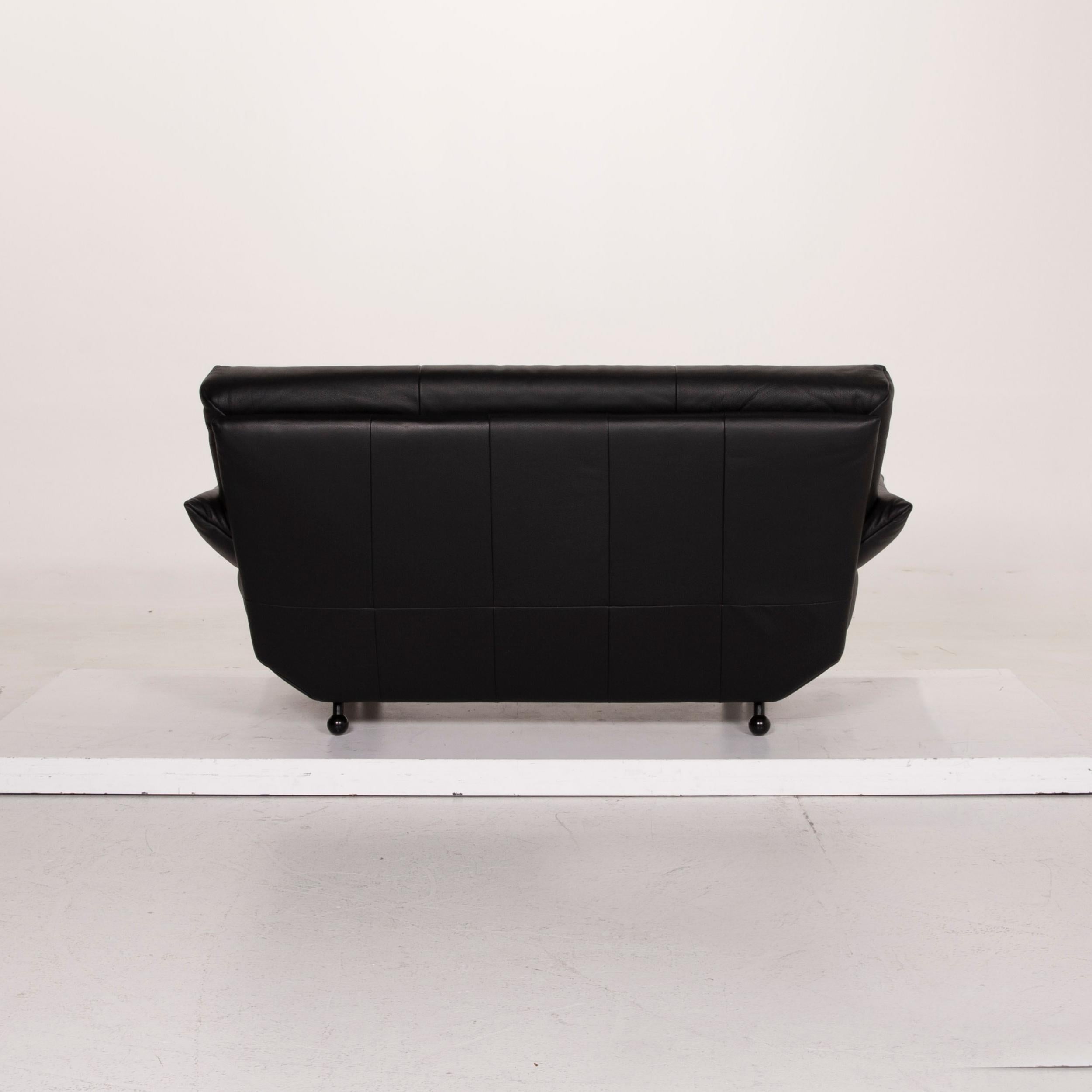 Rolf Benz Leather Sofa Black Two-Seat For Sale 3