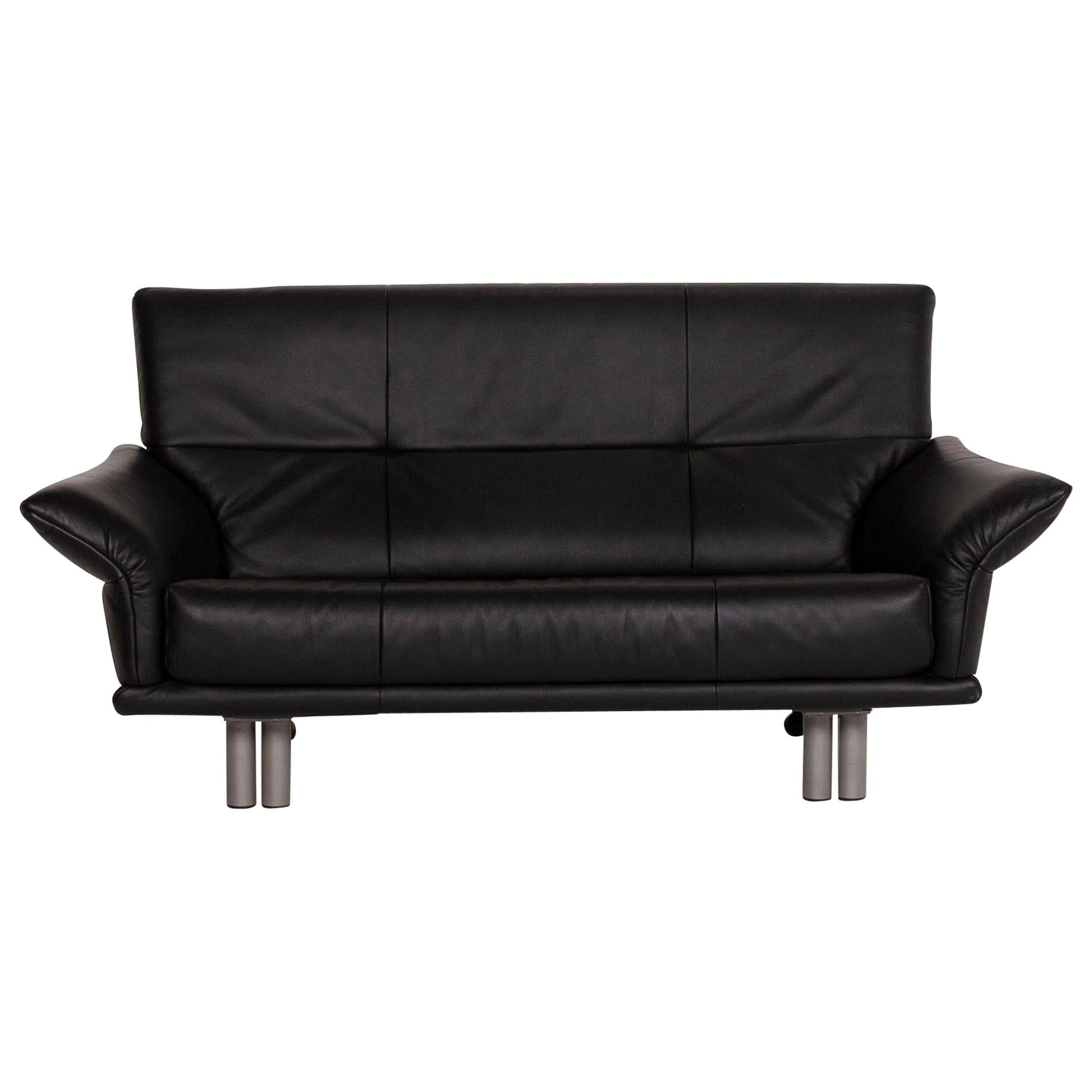 Rolf Benz Leather Sofa Black Two-Seat For Sale