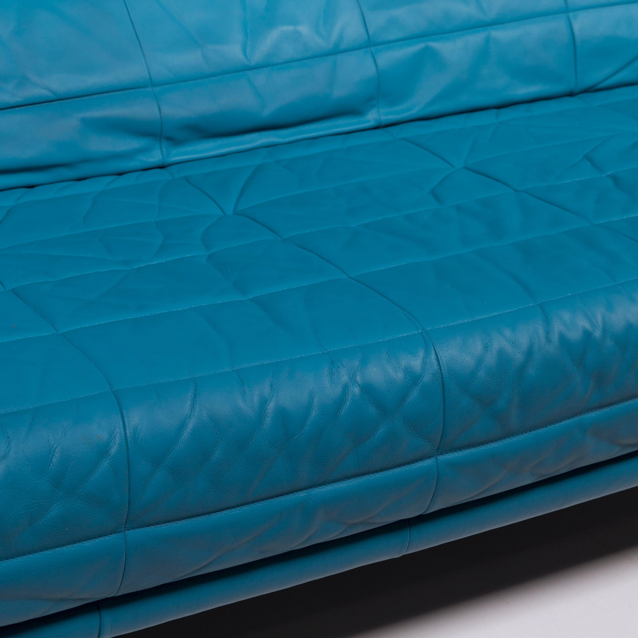 Modern Rolf Benz Leather Sofa Blue Three-Seat