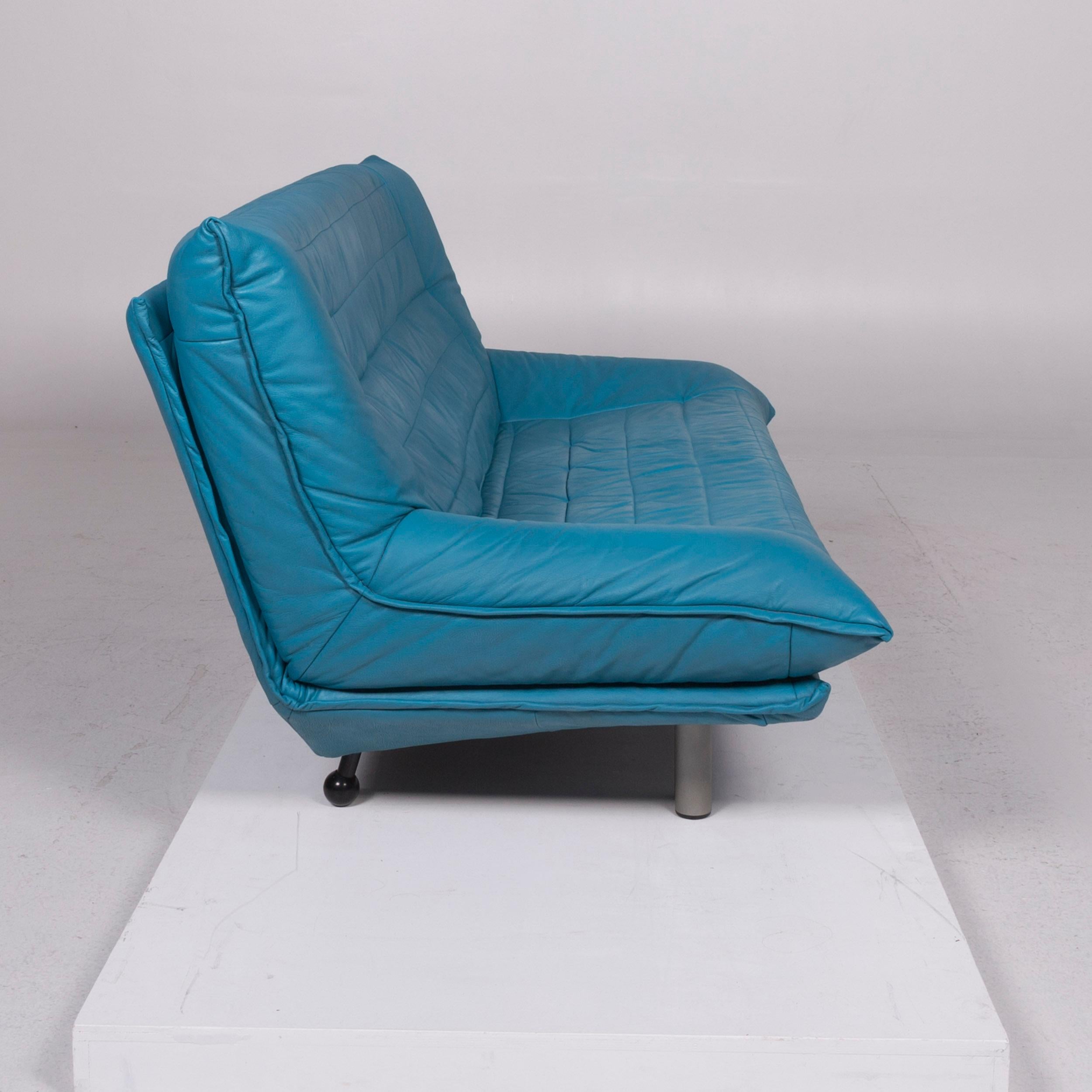Contemporary Rolf Benz Leather Sofa Blue Three-Seat