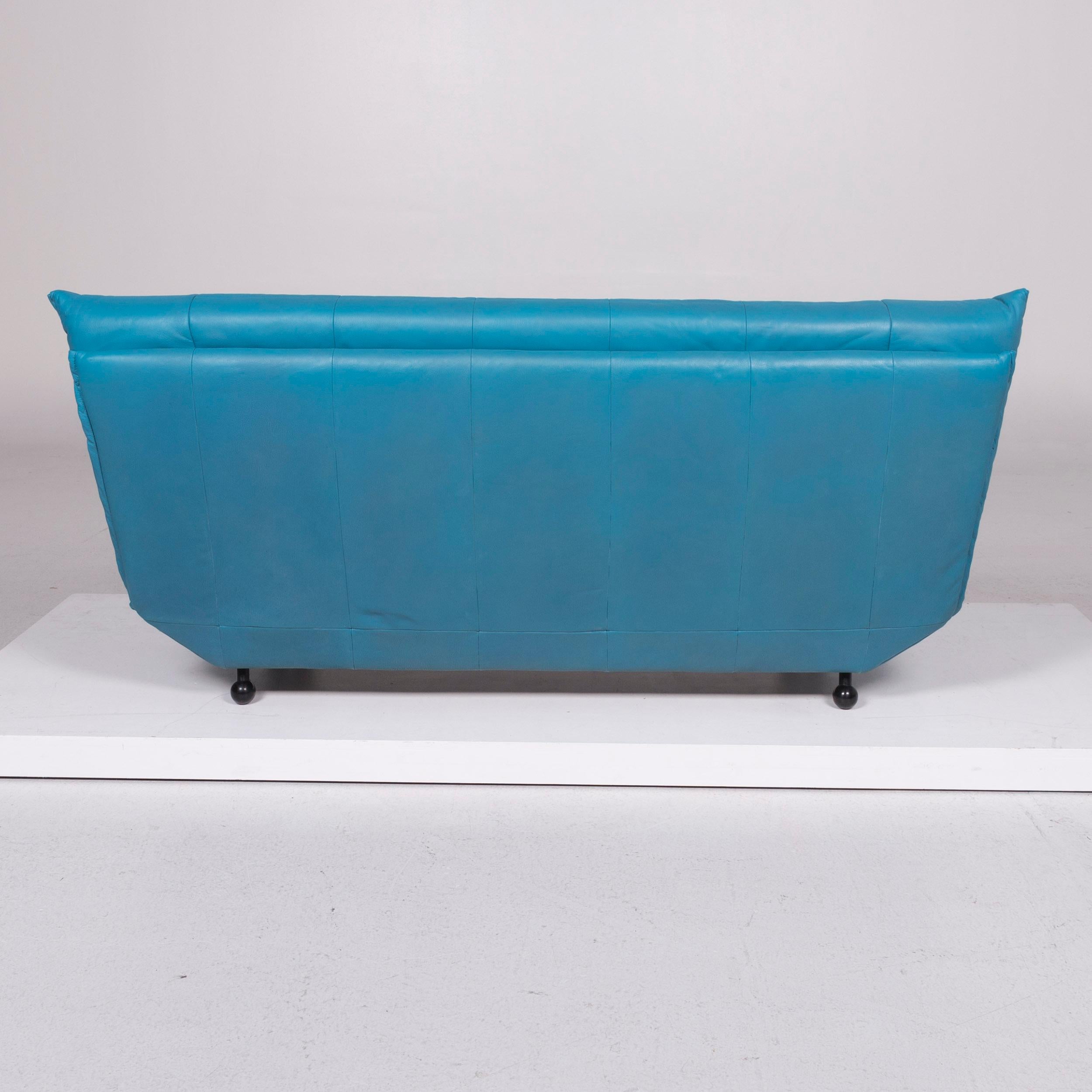 Rolf Benz Leather Sofa Blue Three-Seat 1