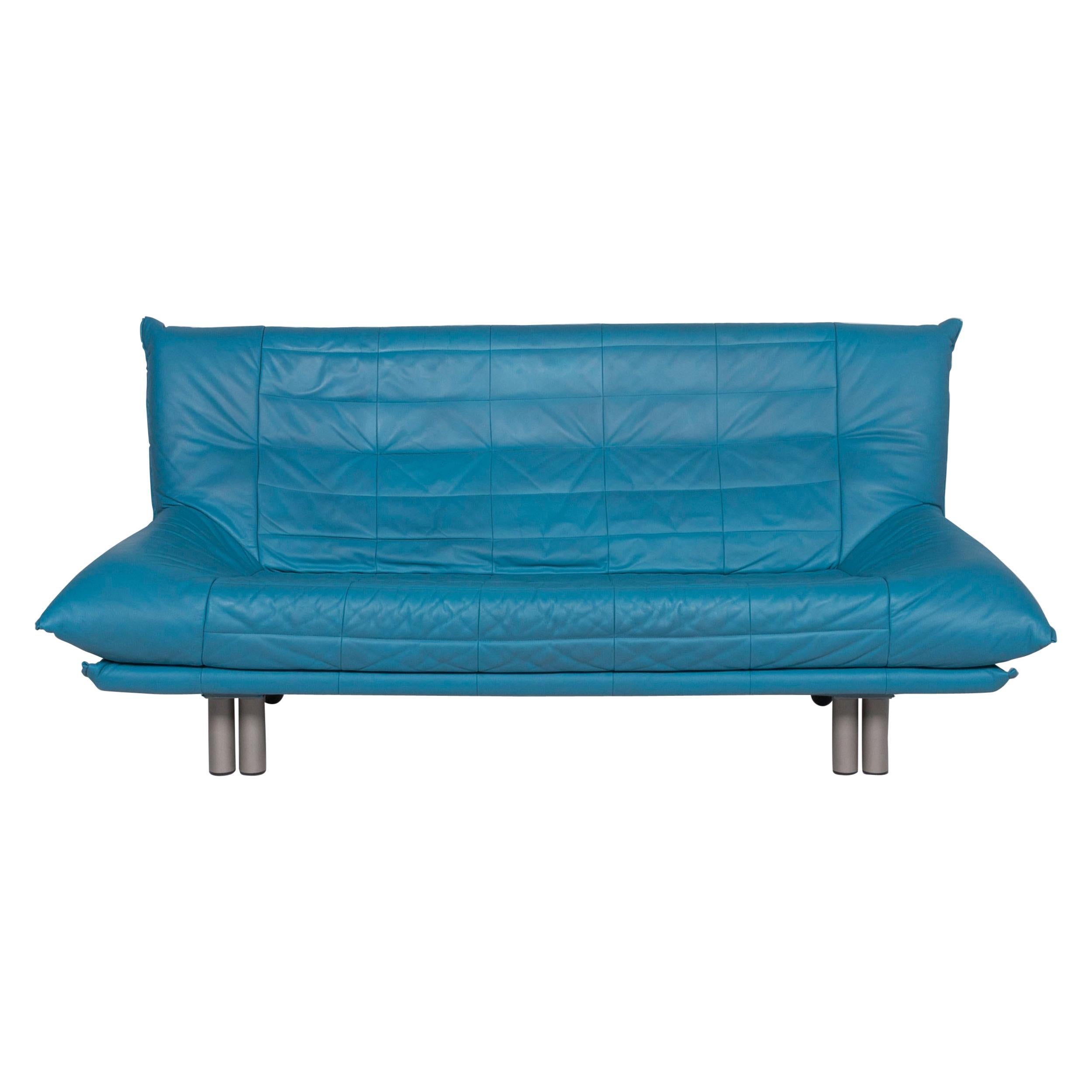 Rolf Benz Leather Sofa Blue Three-Seat