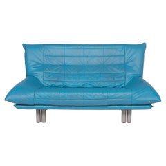 Rolf Benz Leather Sofa Blue Two-Seat