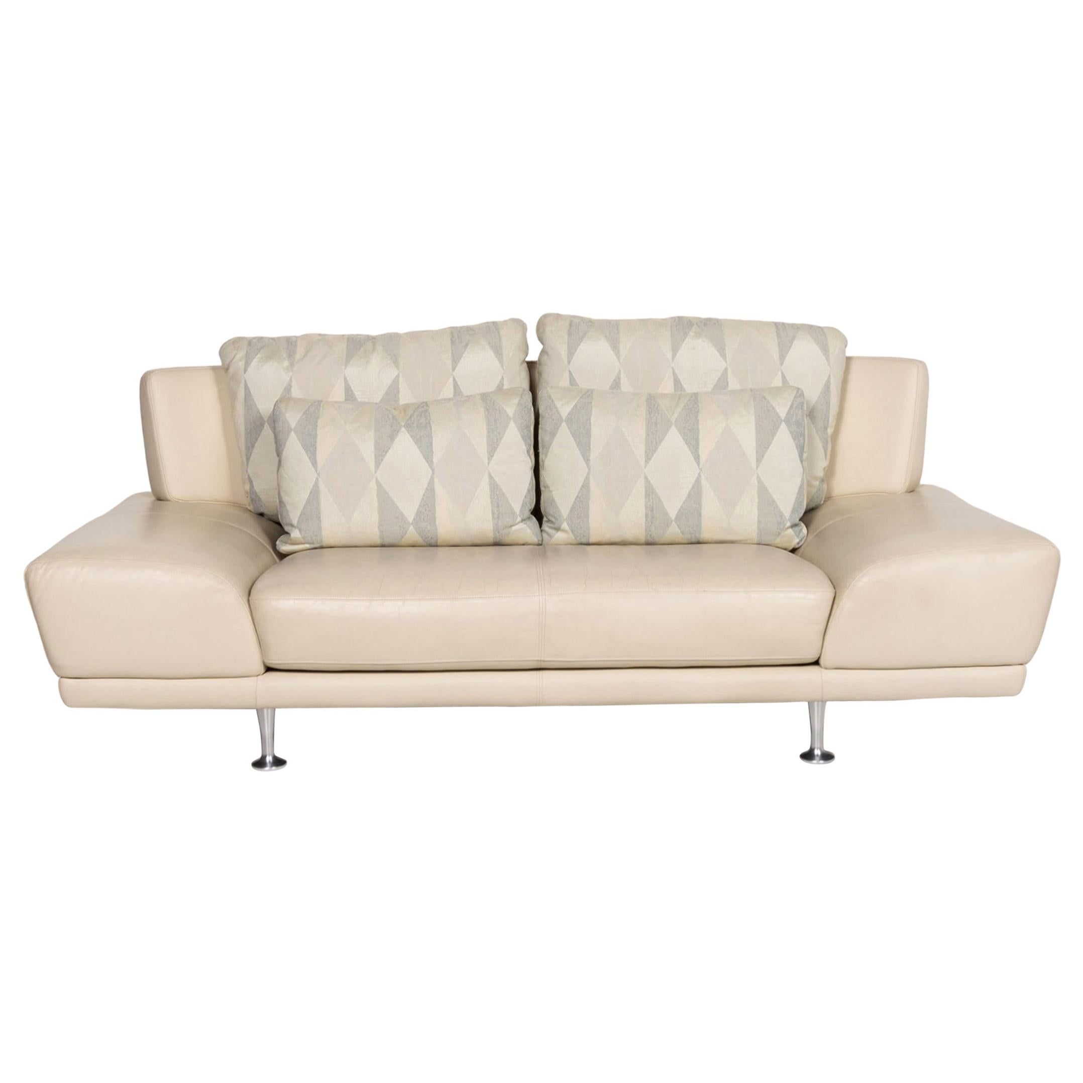 Rolf Benz Leather Sofa Cream Two-Seat Couch For Sale