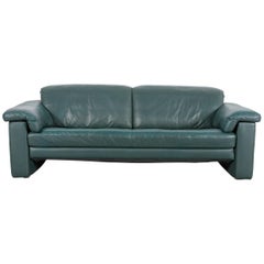 Rolf Benz Leather Sofa Green Three-Seat Couch